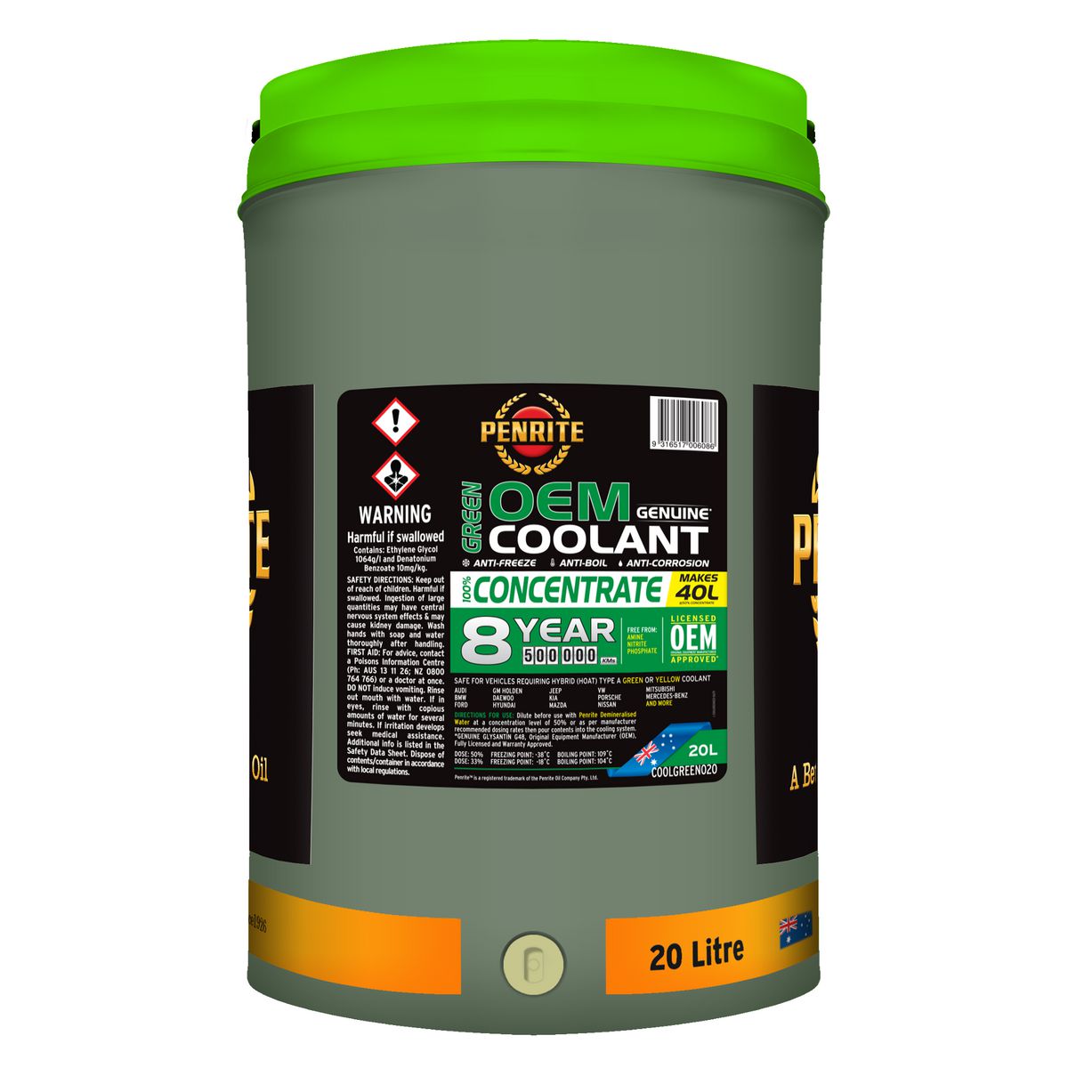Penrite 7 Year 450,000km Green Coolant Concentrate 20L - COOLGREEN020