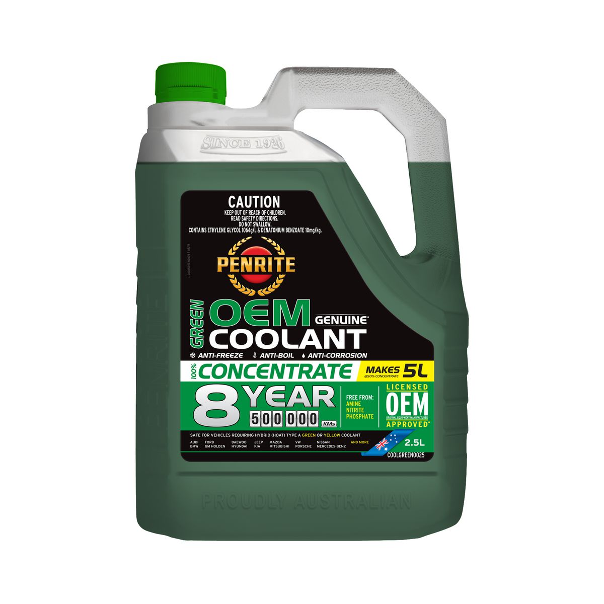 Penrite 7 Year 450,000km Green Coolant Concentrate 2.5L - COOLGREEN0025