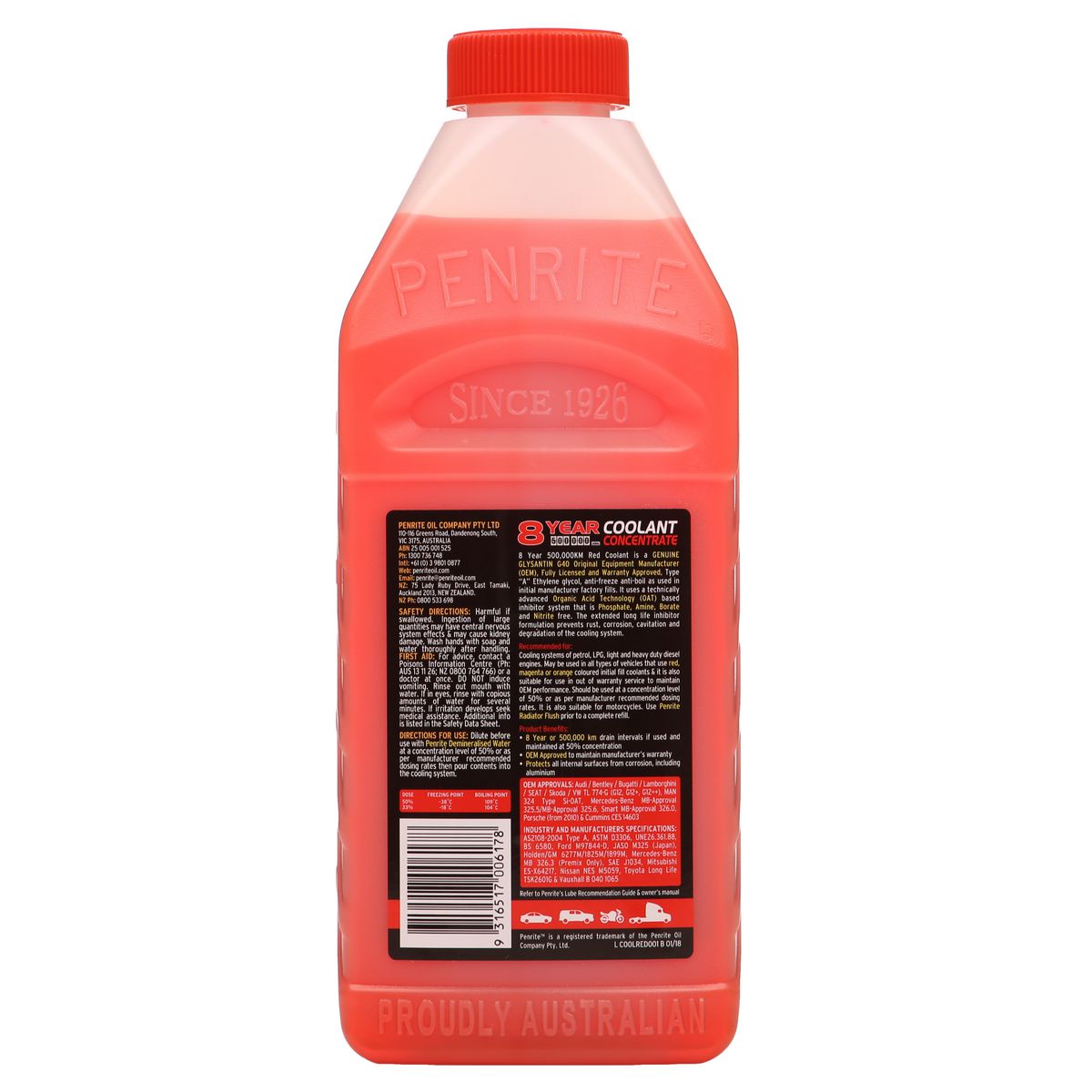 Penrite 8 Year 500,000km Red Coolant Concentrate 1L - COOLRED001