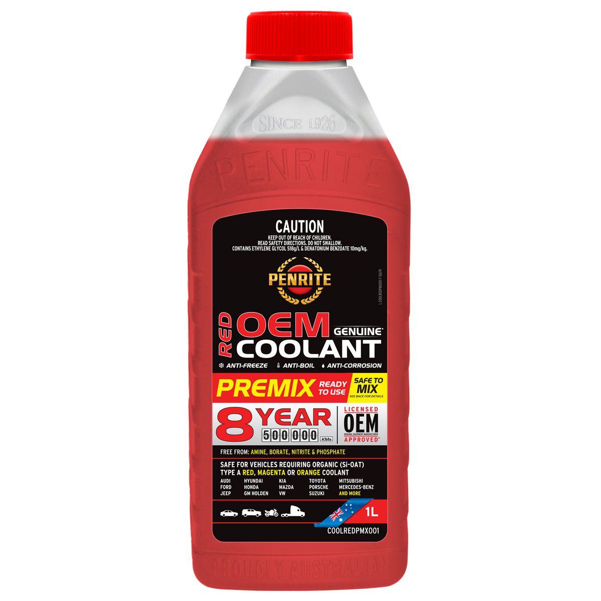 Penrite 8 Year 500,000km Red Coolant Premix 1L - COOLREDPMX001