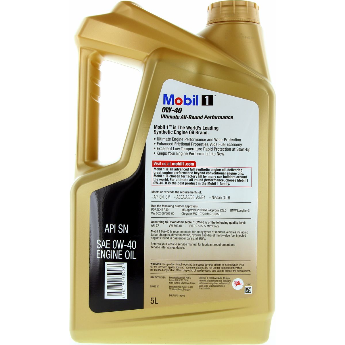 Mobil 1 0W-40 Full Synthetic Engine Oil 5L - 140522