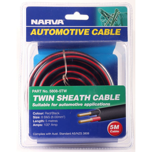 Narva 8 B&S Twin Core Battery Figure 8 Cable Red/Black With Black Sheath 5M - 5808-5TW