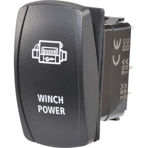 Narva Sealed Rocker Switch Off/On 12V/24V Blue LED Illuminated Winch Power Symbol - 63236BL