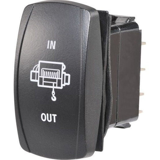 Narva Sealed Rocker Switch Momentary On/Off/Momentary On DPDT 12V/24V Blue LED Illuminated Winch Symbol - 63238BL