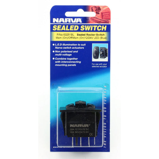 Narva On/Off Rocker Switch Base Momentary LED Blue - 63251BL