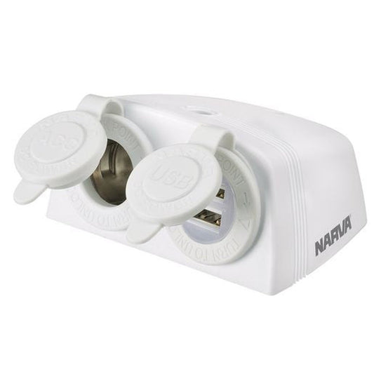 Narva Accessory Dual USB Twin Socket S Mnt White - 81168WBL