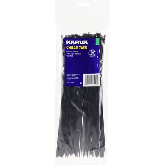 Narva Cable Tie Nylon Black 3.6mmX300mm 100 Pce - 56405