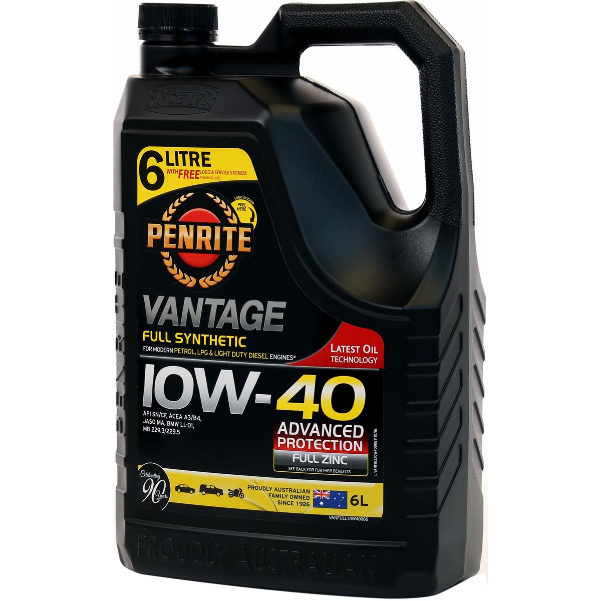 Penrite Vantage Full Synthetic 10W-40 Engine Oil 6L - VANFULL10W40006