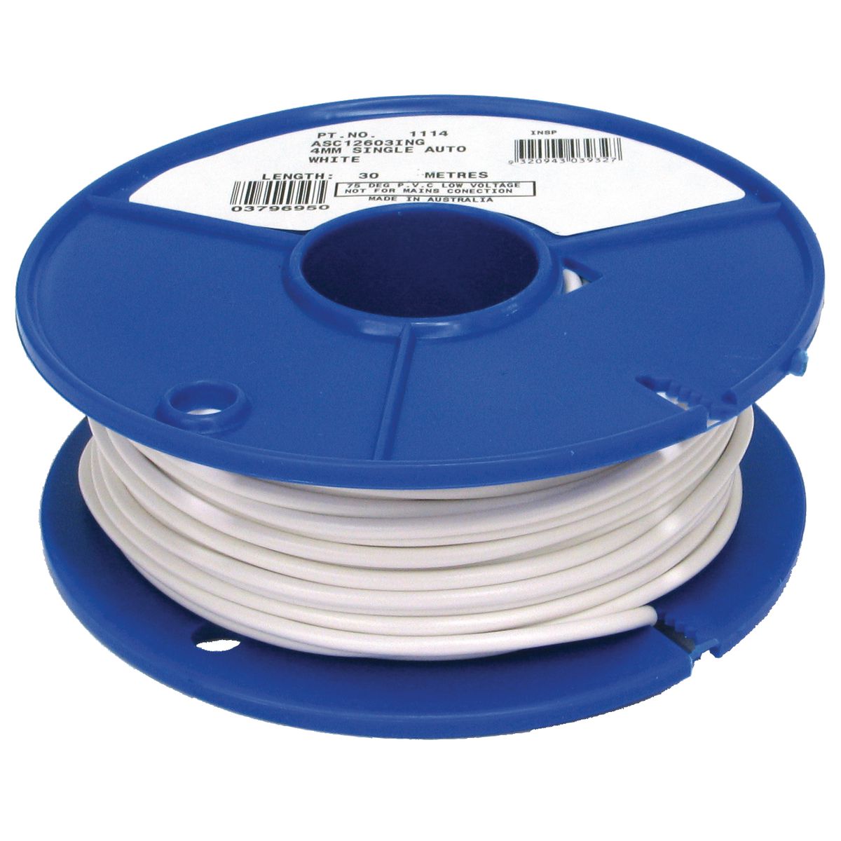 OEX Automotive Cable Single Core 4mm White 30M Roll - ACX0726