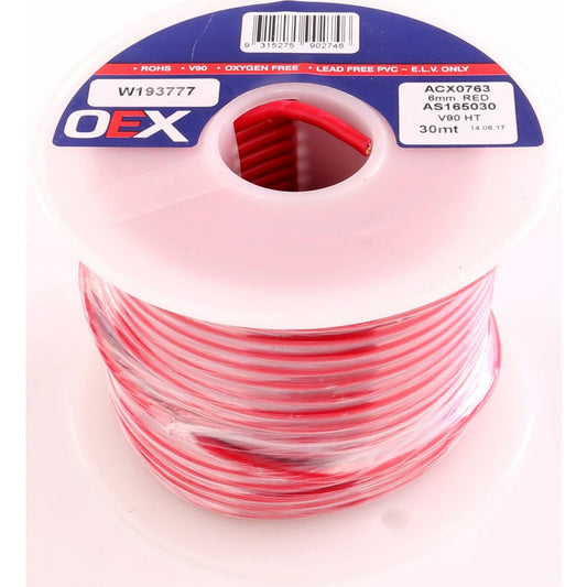 OEX Automotive Cable Single Core 6mm Red 30M Roll - ACX0763