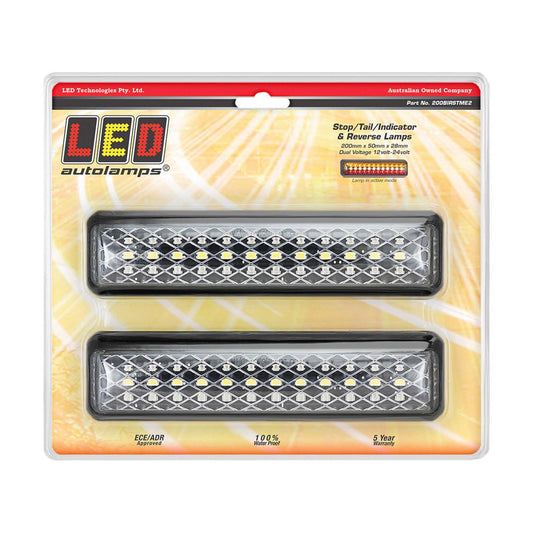 LED Autolamps 12/24V LED Stop/Tail/Indicator/Reverse Lamp 200x50x28mm Twin Blister - 200BIRSTME2