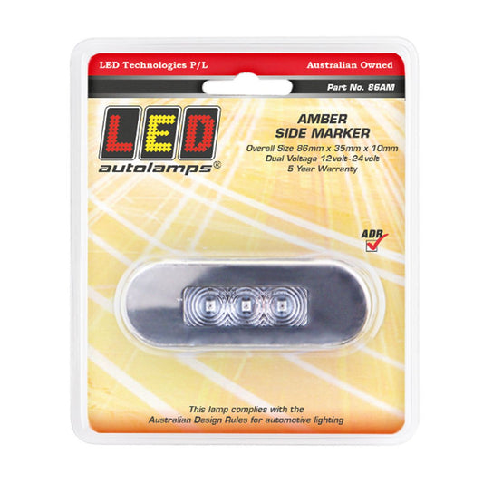 LED Autolamps 12/24V Amber Marker Clear Lens Coloured LEDs Stainless Steel Bezel - 86AM