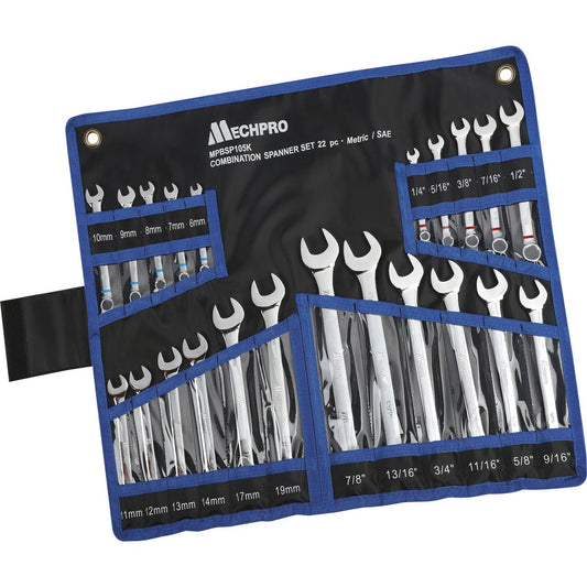 Mechpro Blue Combination Spanner Set Metric/SAE 22pc - MPBSP105K