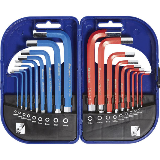 Mechpro Blue Hex Key Short Arm Set Metric/SAE 18pc - MPBHK107K