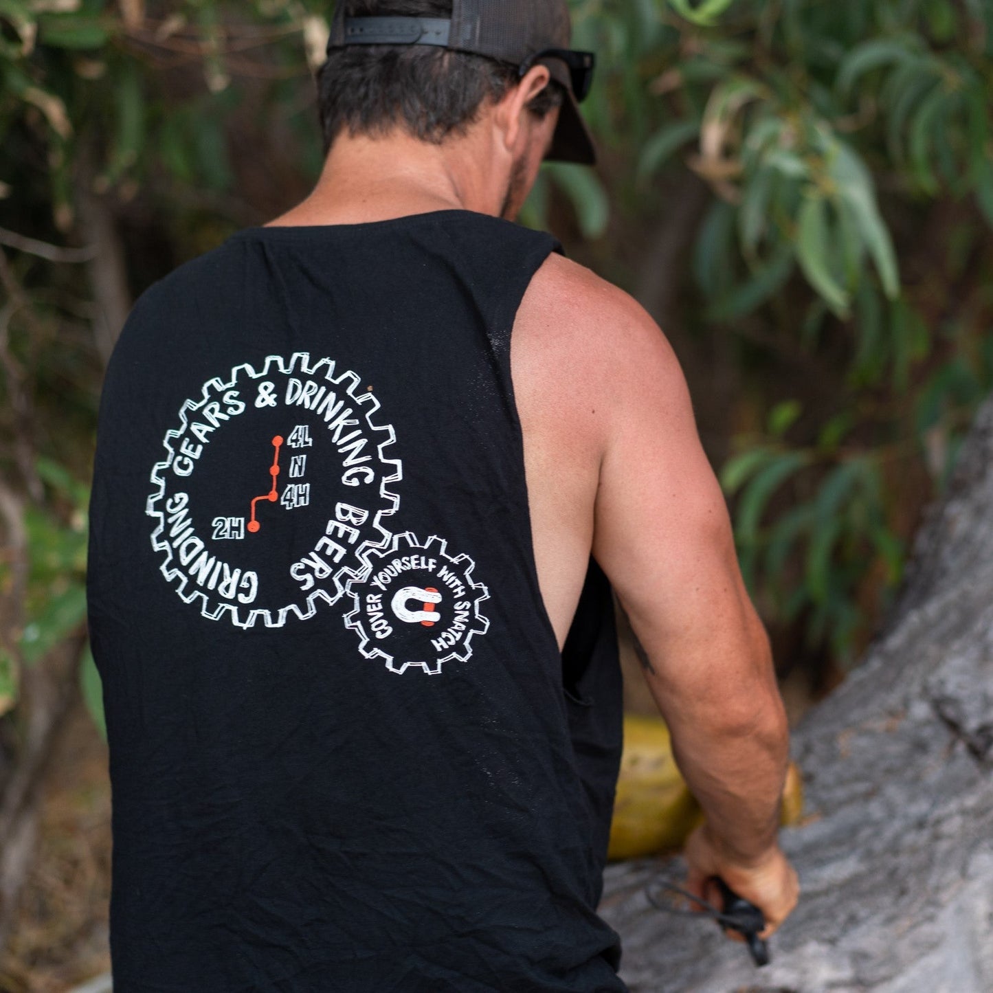 Muscle Top Graphic Print Grinding Gears Black
