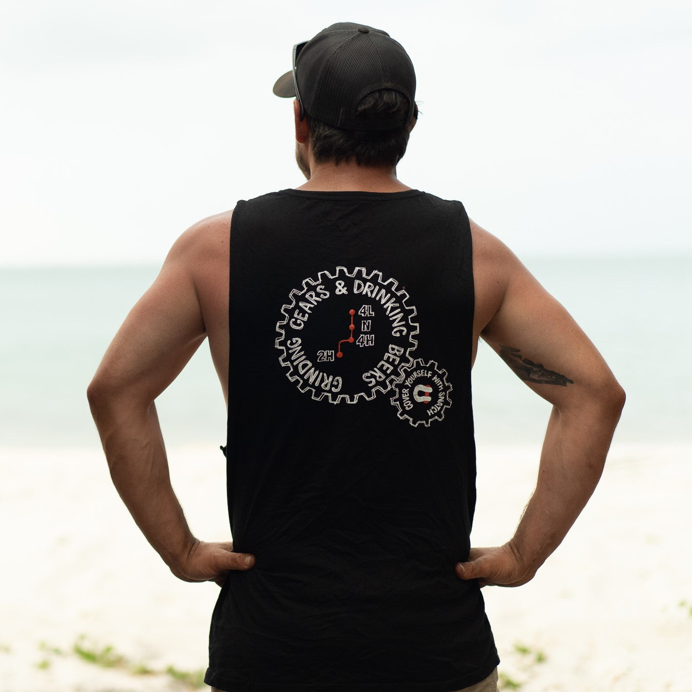 Muscle Top Graphic Print Grinding Gears Black - SM1223BKM