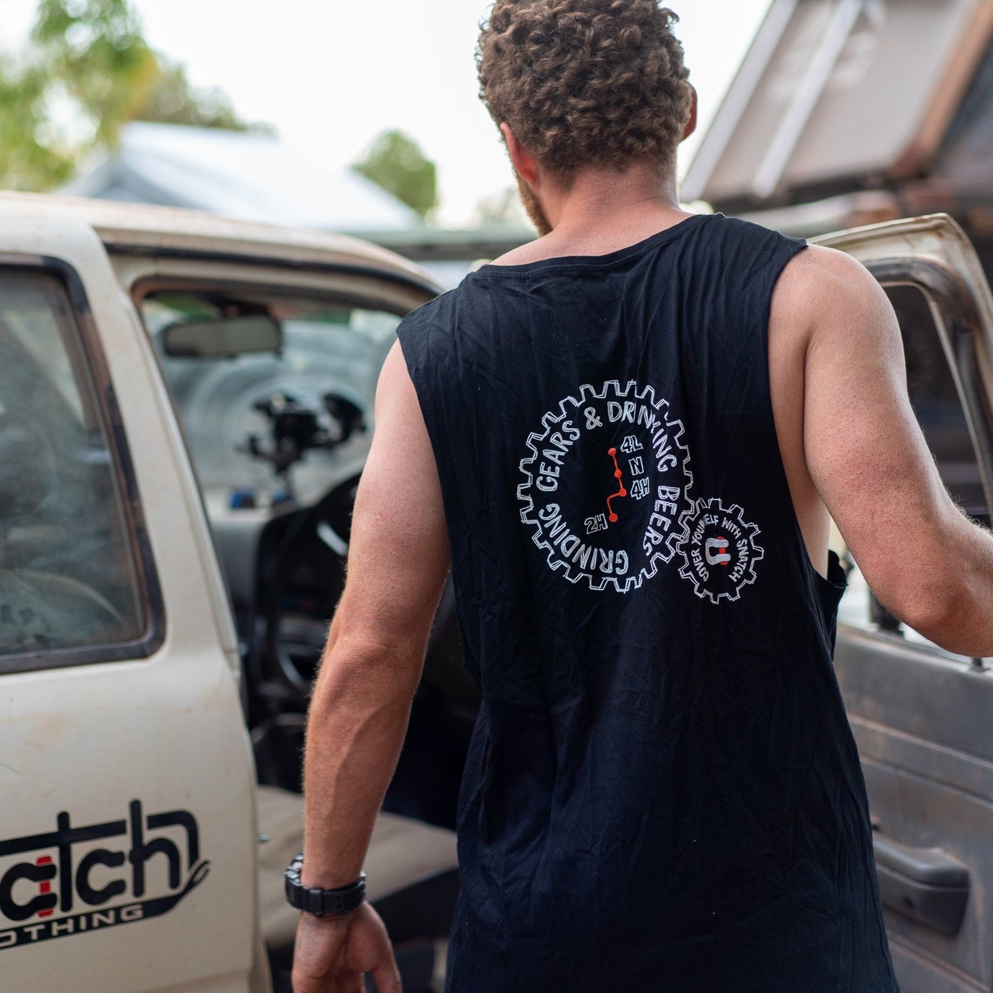 Muscle Top Graphic Print Grinding Gears Black