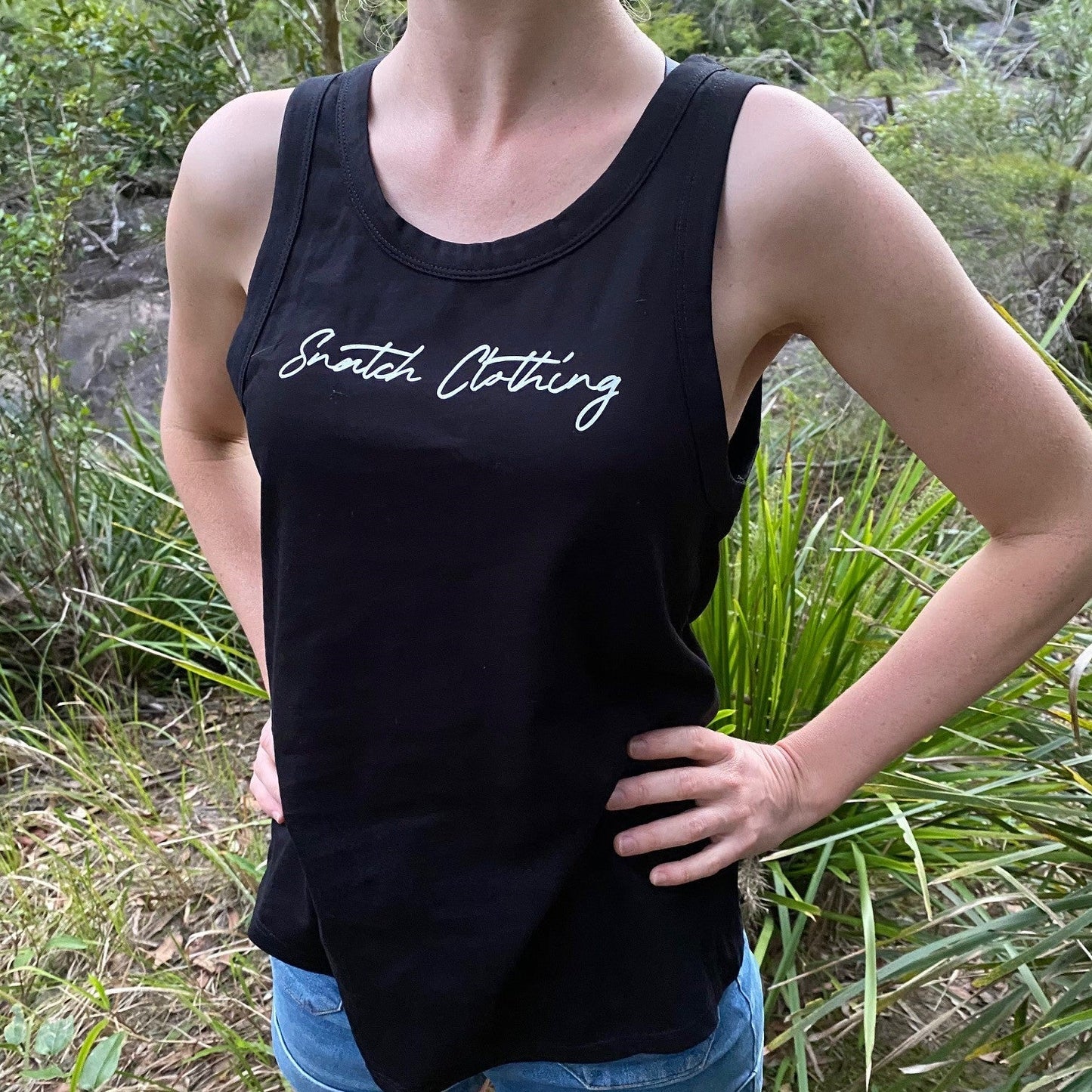 Singlet Graphic Print Happy Camper Ladies Black