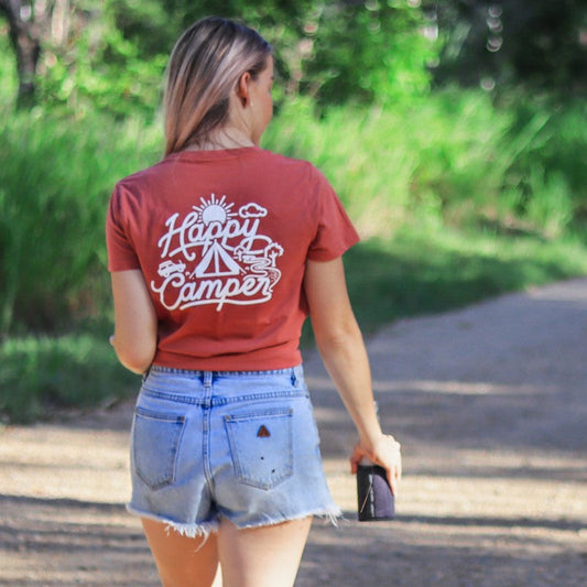 Crew Tee Graphic Print Happy Camper Ladies Coral - SF1444CLS