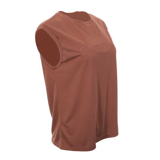 Script Embroidered Tank Top Ladies Dusty Terracotta - SF1002DT12