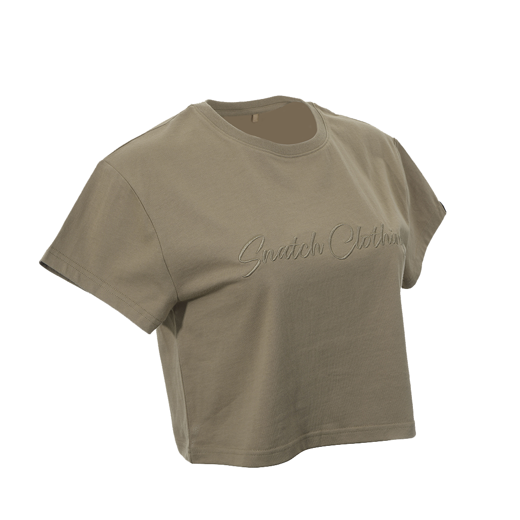 Script Embroidered Crop Tee Ladies Bone - SF1302BO16