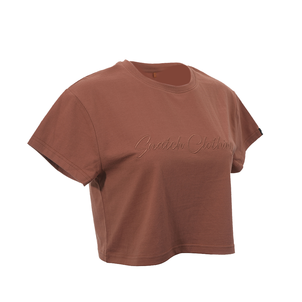 Script Embroidered Crop Tee Ladies Dusty Terracotta - SF1302DT12