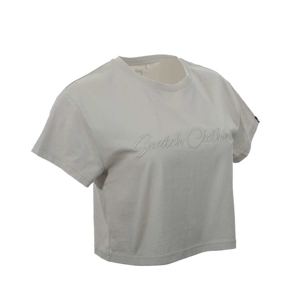 Script Embroidered Crop Tee Ladies Sand - SF1302SD16