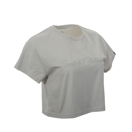 Script Embroidered Crop Tee Ladies Sand - SF1302SD14