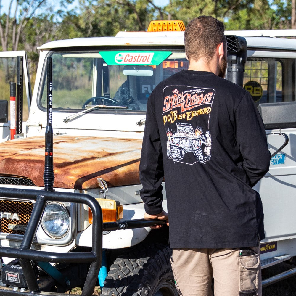 Long Sleeve Crew Shirt Graphic Print Shock Customs Black - SM1773BKS