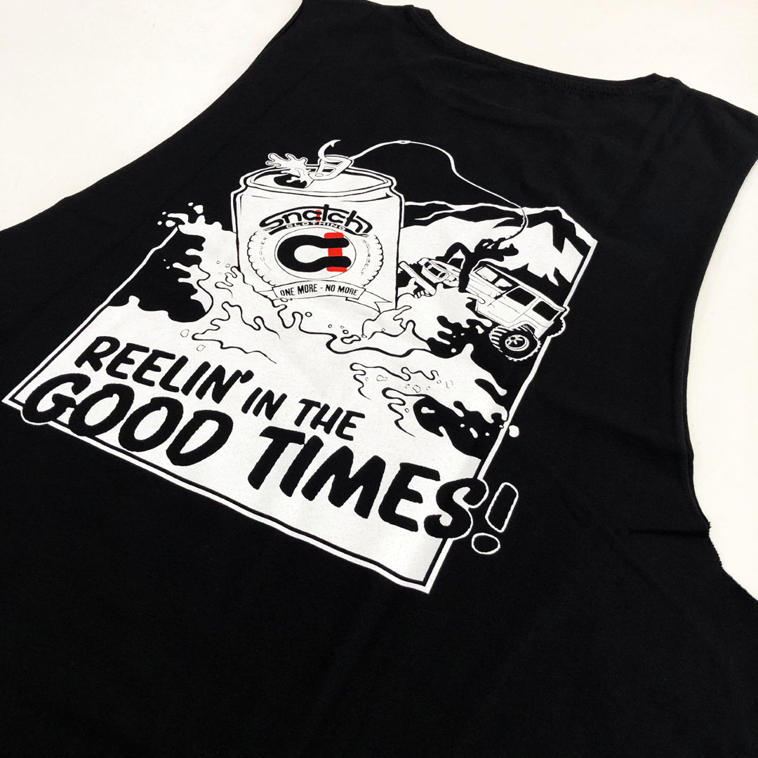 Muscle Top Graphic Print Reelin in the Good Times Black - SM1167BK3XL