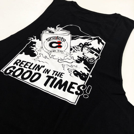 Muscle Top Graphic Print Reelin in the Good Times Black - SM1167BK3XL