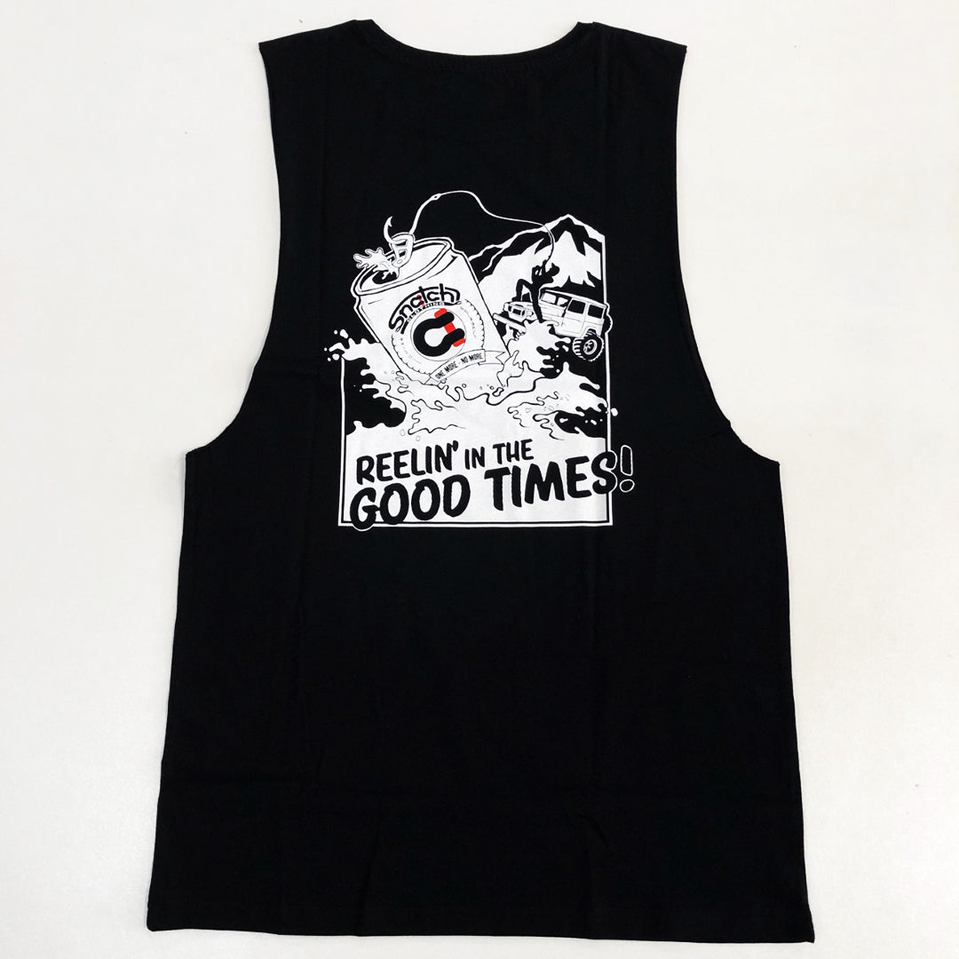 Muscle Top Graphic Print Reelin in the Good Times Black
